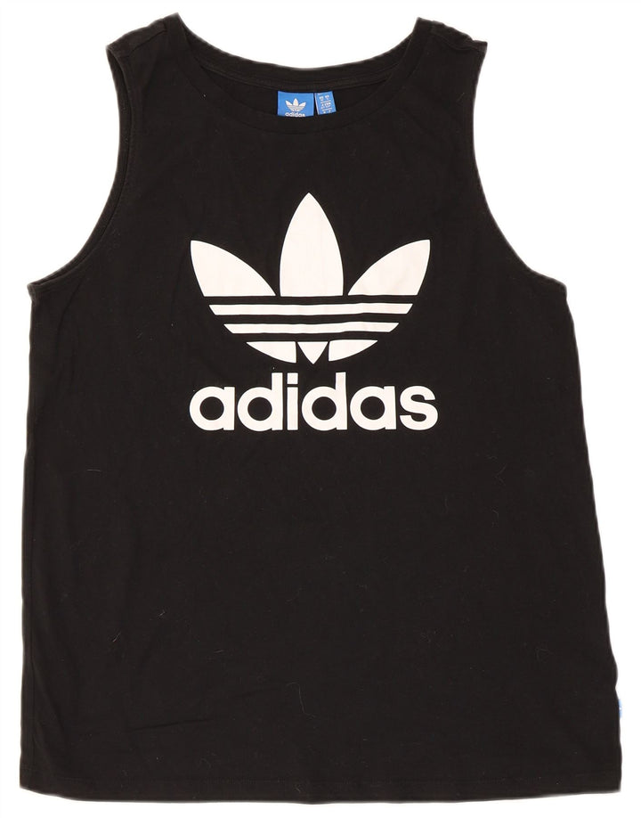ADIDAS Womens Graphic Vest Top UK 10 Medium Black Cotton