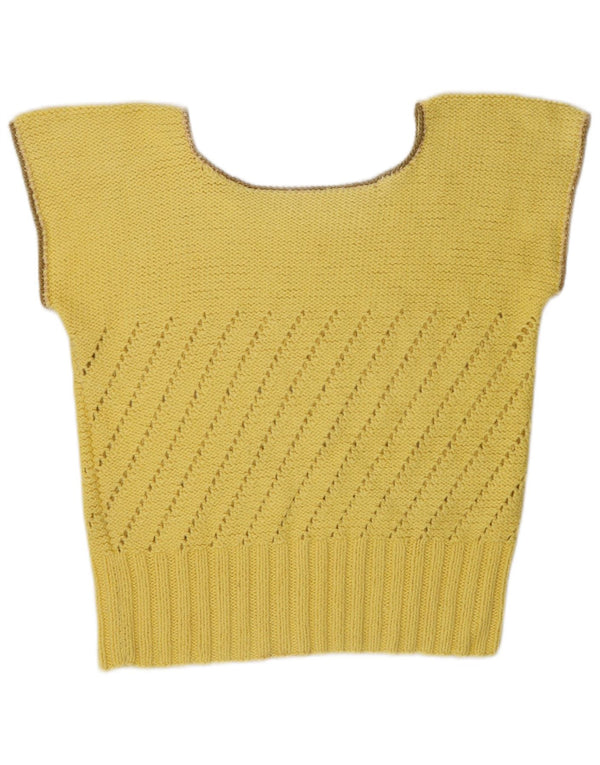 Vintage Dame Boat Neck Jumper Sweater UK 14 Medium Yellow Colourblock