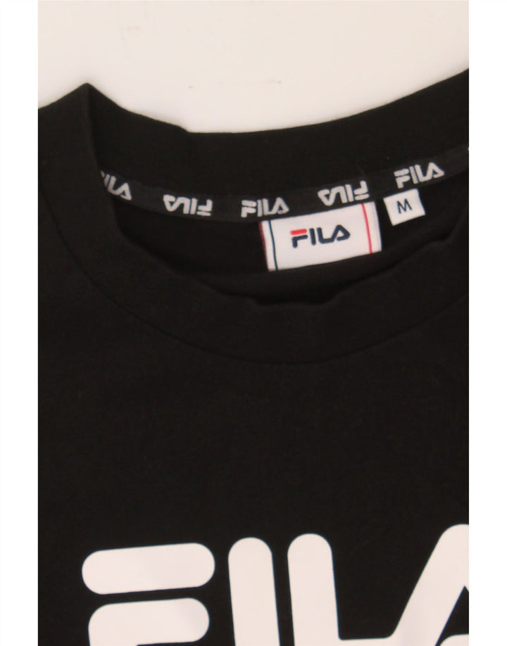 FILA Womens Graphic Crop Top UK 12 Medium Black Vintage Fila and Second-Hand Fila from Messina Hembry 