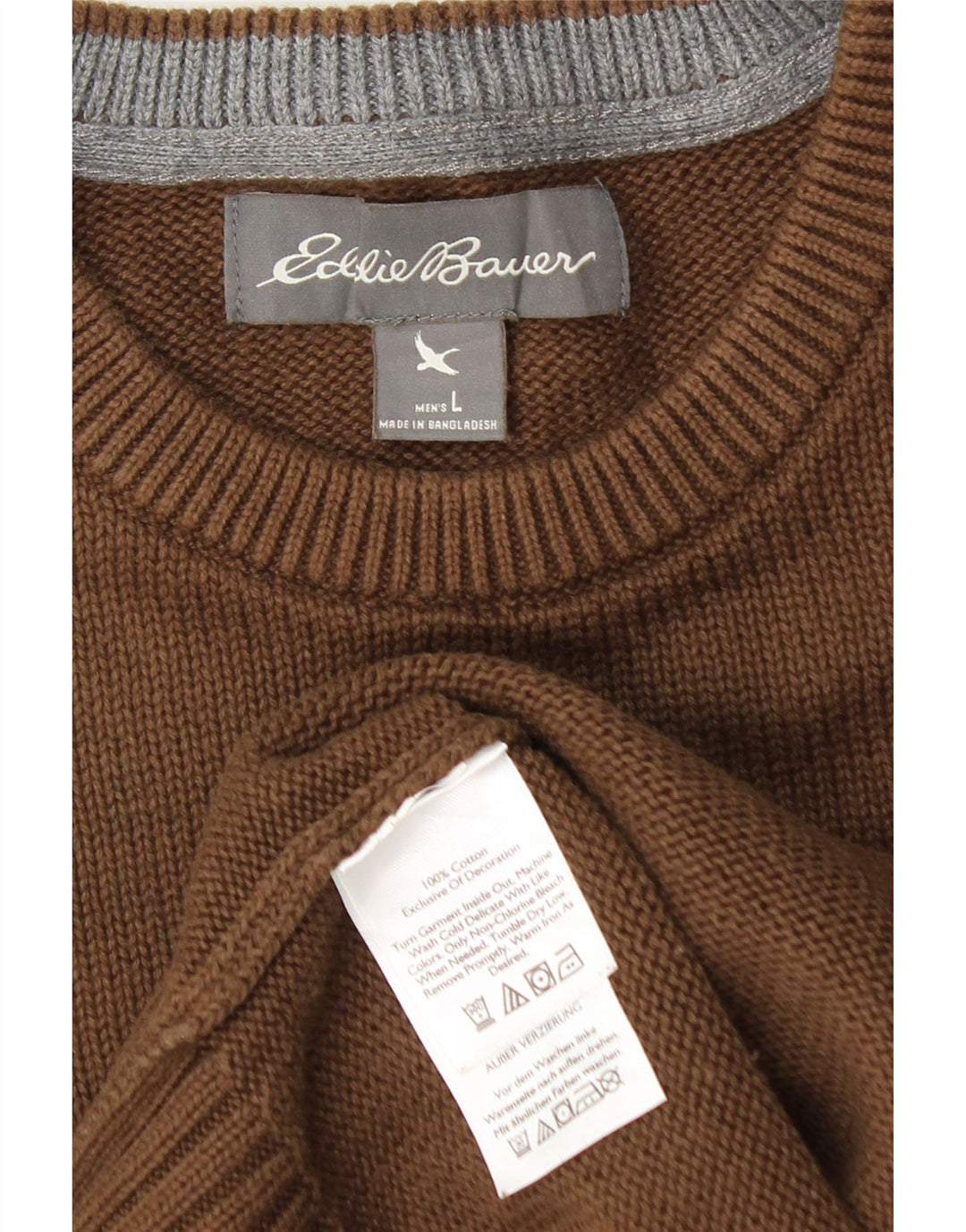 Eddie Bauer Herre trøje med rund hals, stor brun bomuld