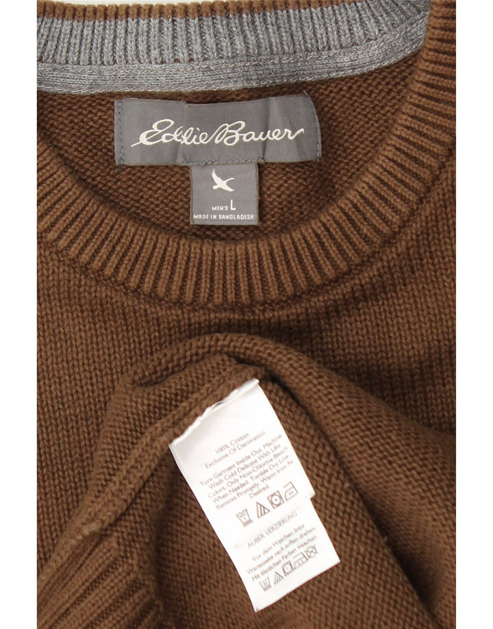 Eddie Bauer Herre trøje med rund hals, stor brun bomuld