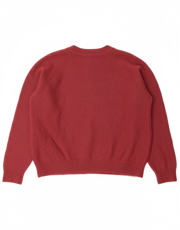 Zara Womens Loose Fit Crop Crew Neck Jumper Sweater UK 16 Large Burgundy