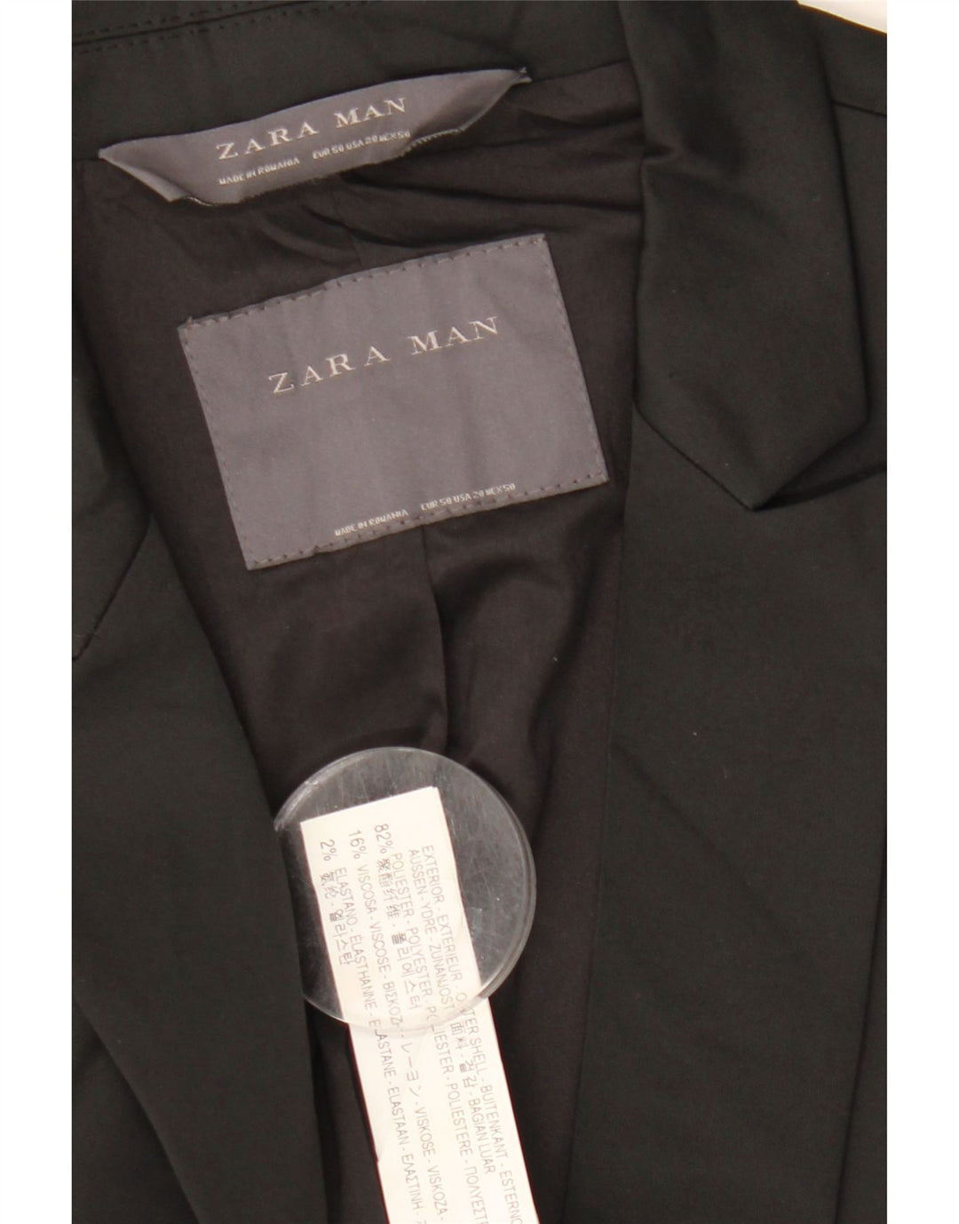 Zara Herre 2-knaps blazerjakke EU 50 Medium Sort Polyester