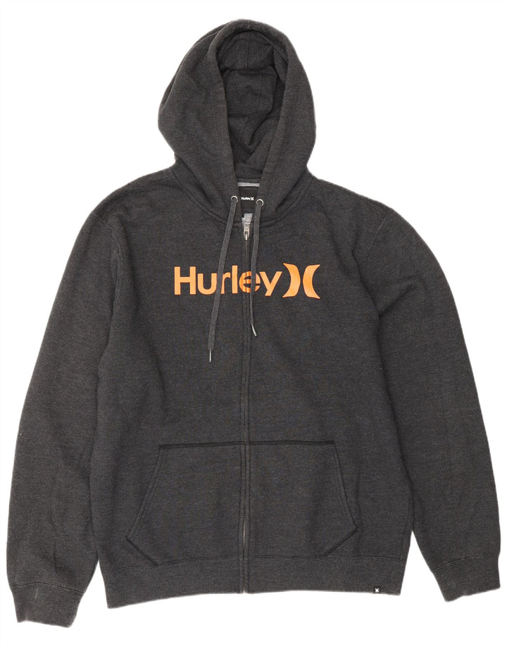 HURLEY Herre grafisk hættetrøje med lynlås, stor grå polyester