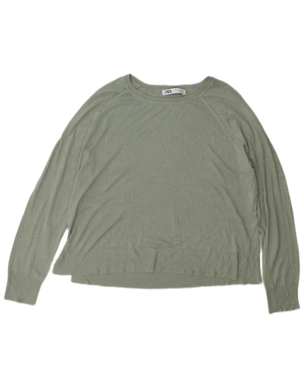 Zara Dame Boat Neck Jumper Sweater UK 16 Large Green