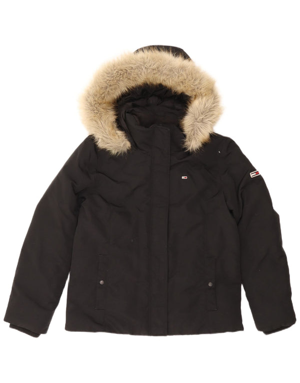 Tommy Hilfiger Womens Hooded Padded Jacket UK 16 Large Black Polyamide