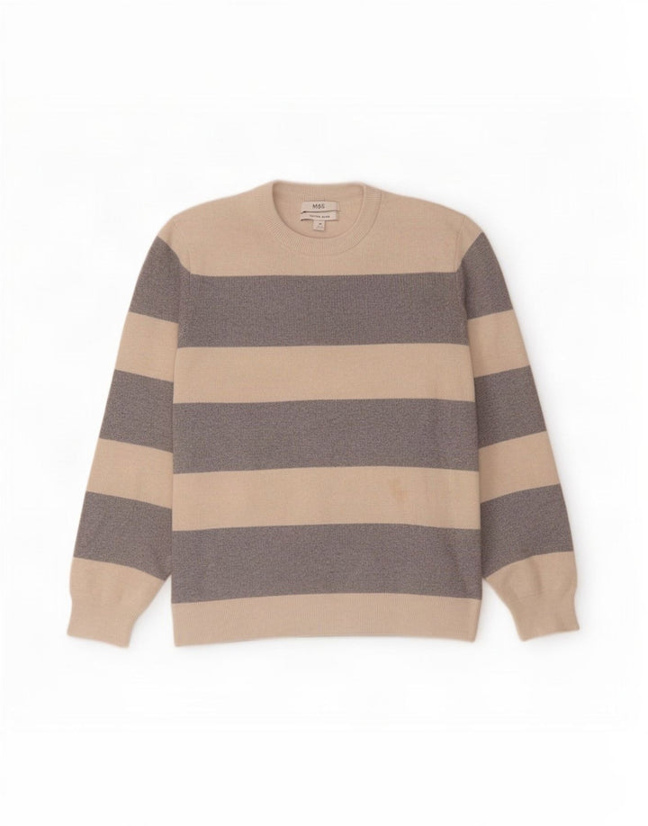 Marks & Spencer Dame sweater med rund hals DK 14 Medium Beige Stribet