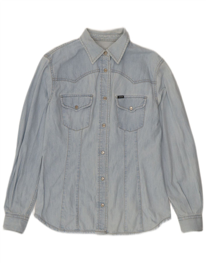 Gas Dame Denim Shirt UK 12 Medium Blue Cotton