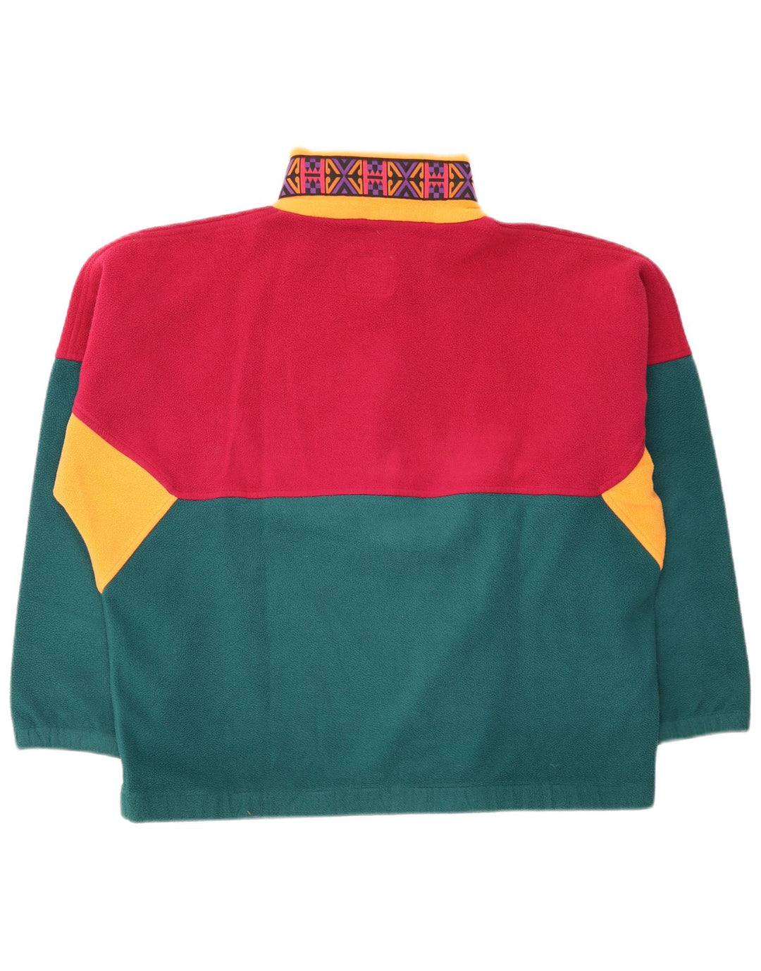 Vintage Herre Button Neck Fleece Jumper Stor flerfarvet Colourblock