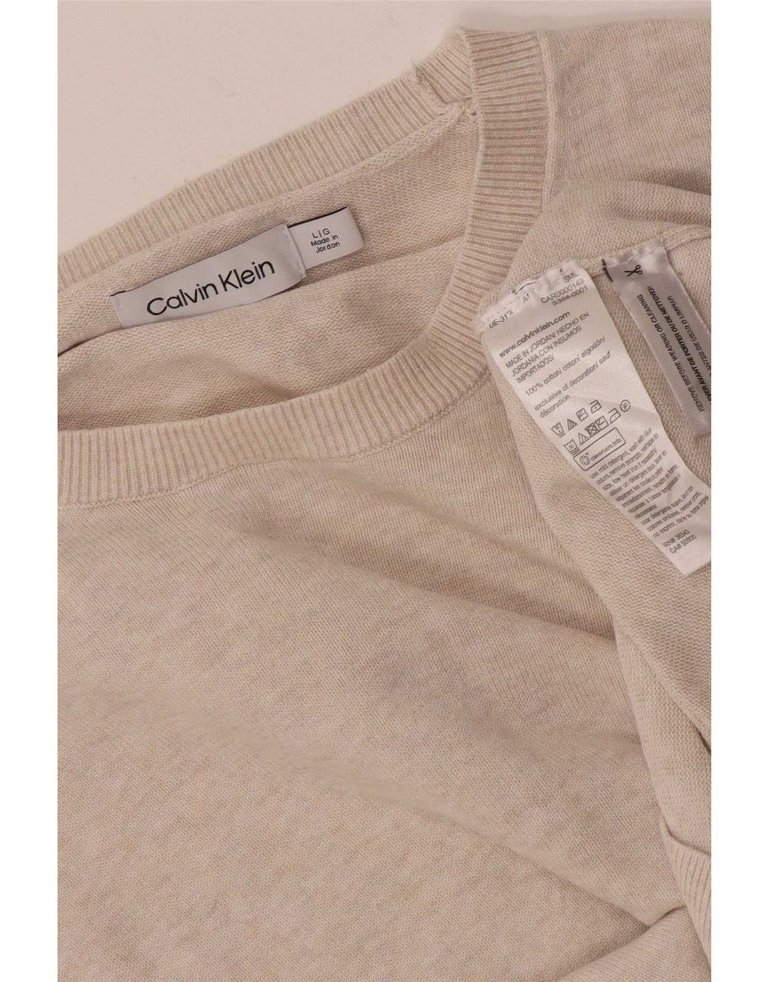Calvin Klein Herre Crew Neck Jumper Sweater Stor Beige Bomuld