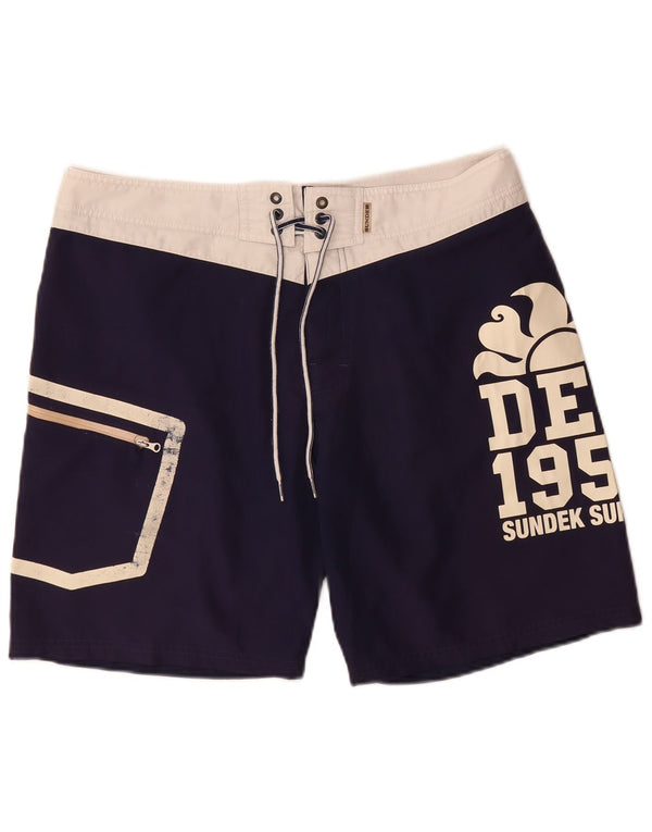 Sundek Herre grafiske svømmeshorts Large Navy Blue Colourblock