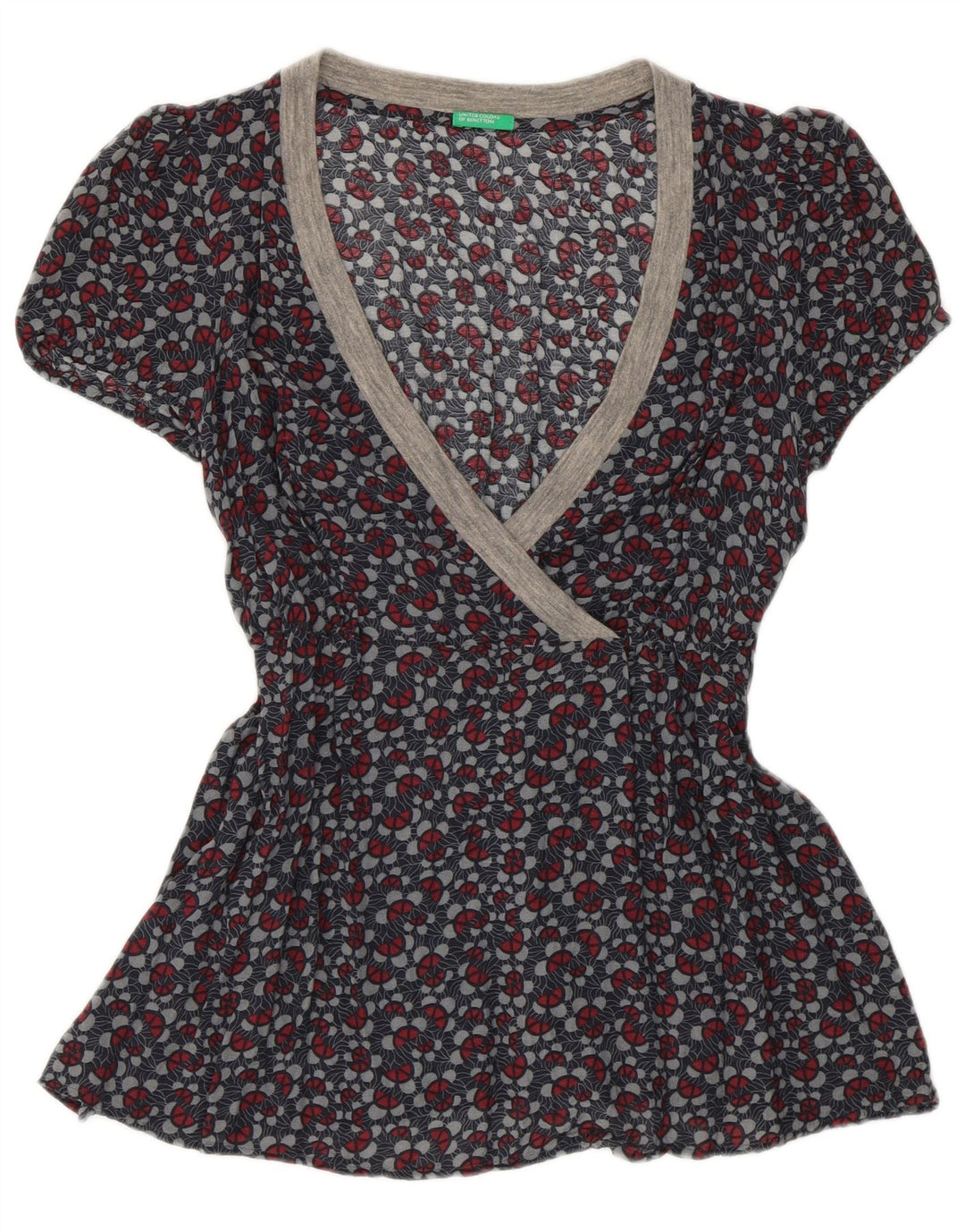 Benetton Damebluse Top UK 10 Small Grey Floral