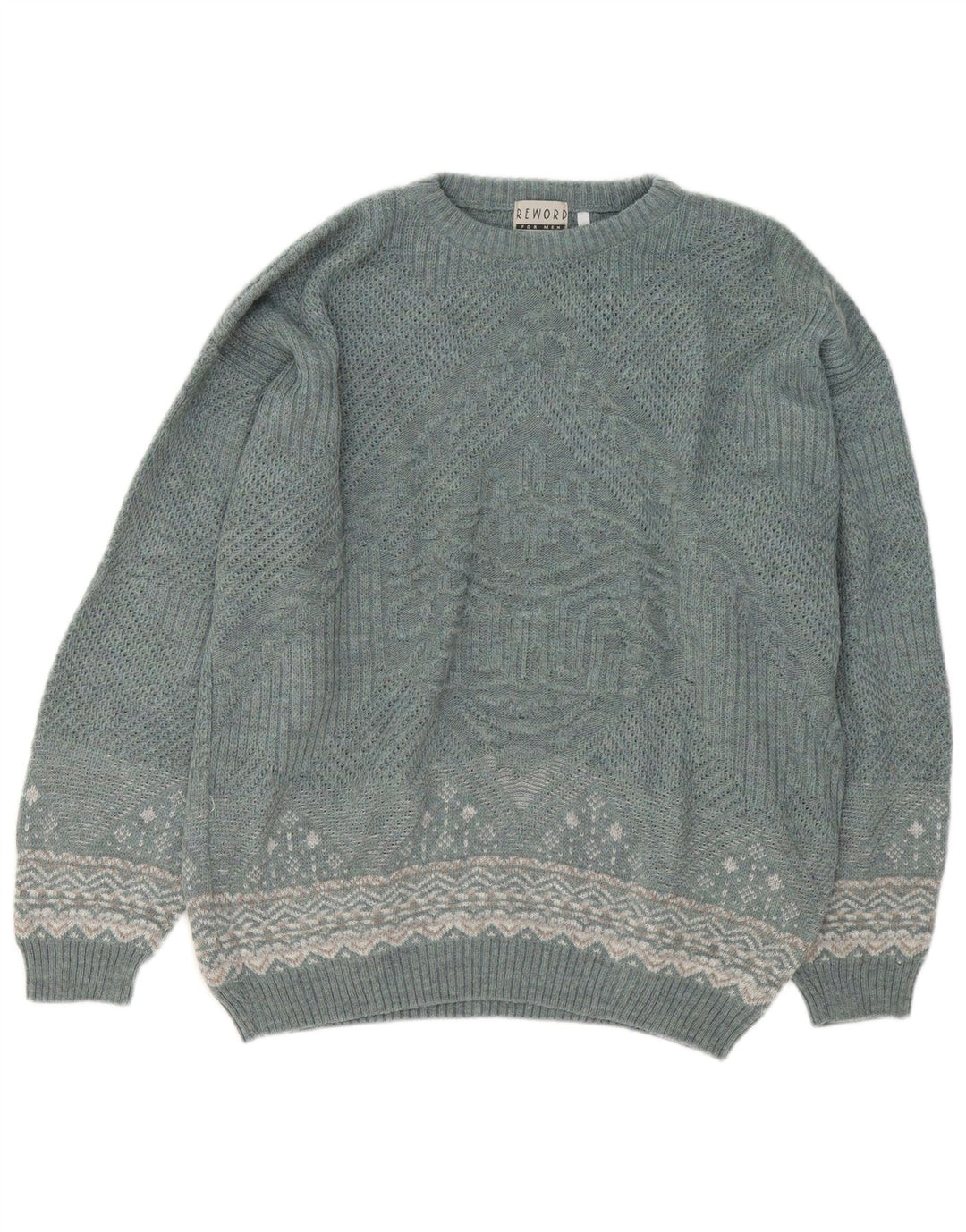 Vintage herre sweater med rund hals XL Blue Fair Isle