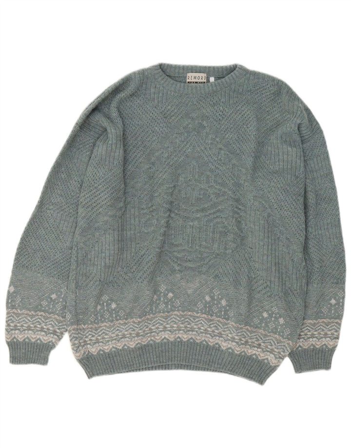 Vintage herre sweater med rund hals XL Blue Fair Isle