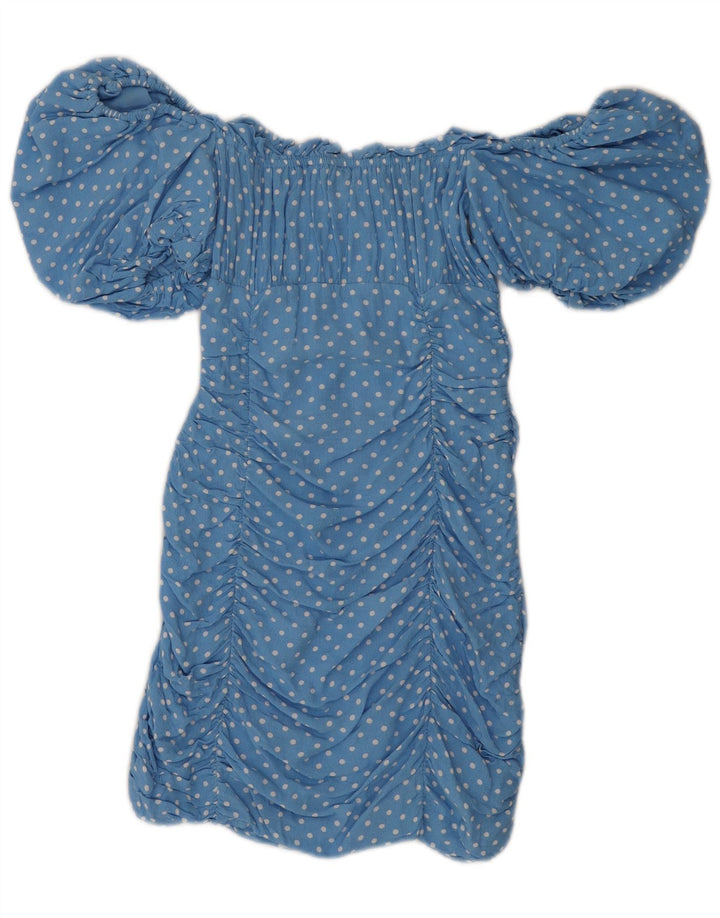 Zara Dame Off Shoulder Sundress UK 8 Small Blue Polka Dot