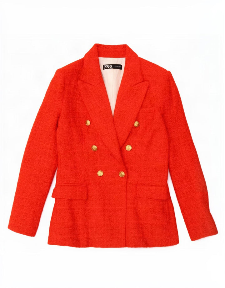 Zara Dame Dobbeltradet Blazer Jacket UK 12 Medium Rød Ternet Bomuld