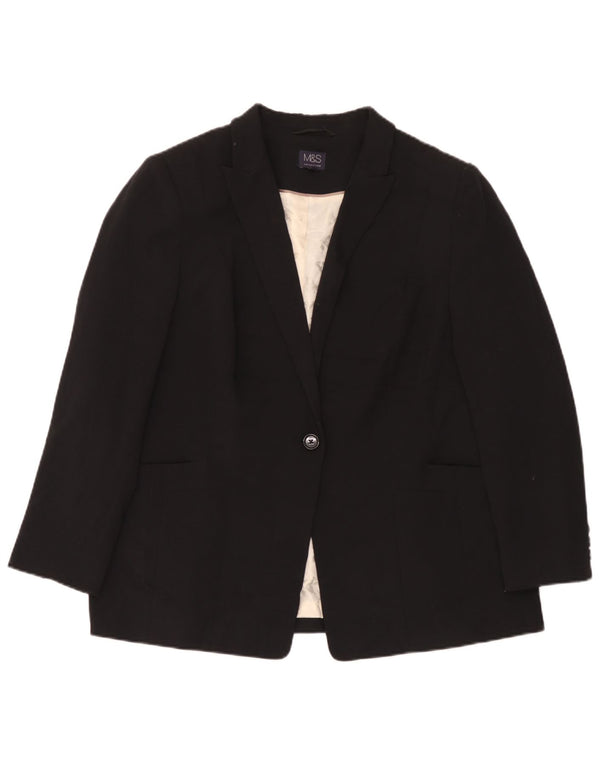 Marks & Spencer Dame 1 Knap Blazer Jacket UK 22 3XL Sort Polyester