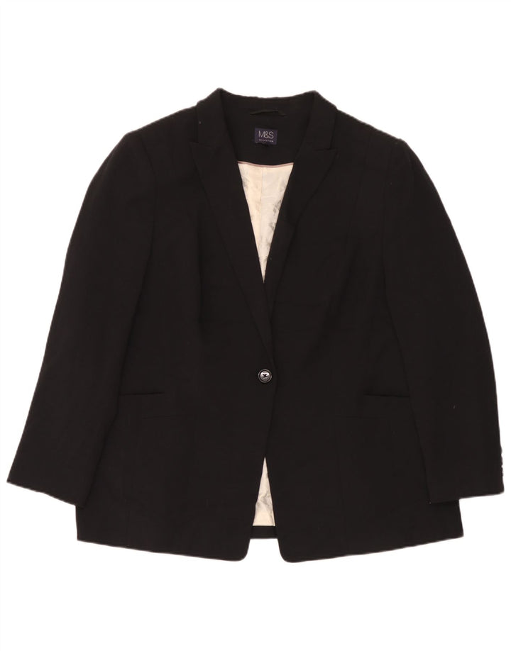 Marks & Spencer Dame 1 Knap Blazer Jacket UK 22 3XL Sort Polyester