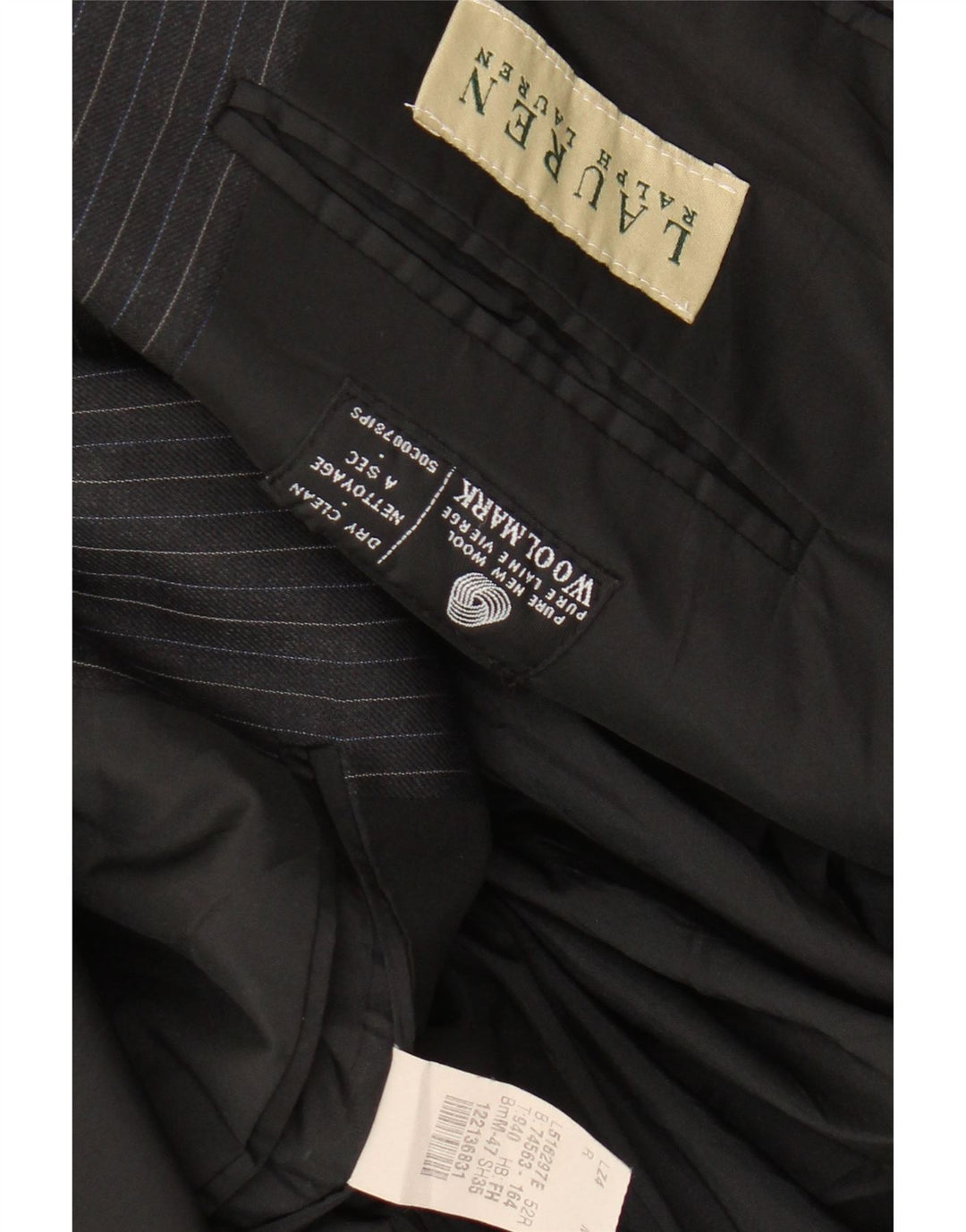 Ralph Lauren Herre 2-knaps blazerjakke UK 42 XL Sort nålestribet uld