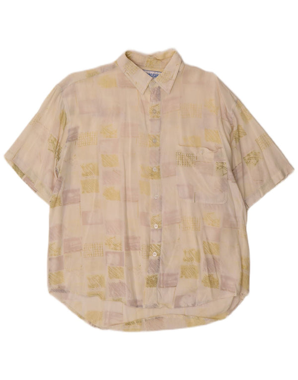 Vintage kortærmet herreskjorte str. 41 Large Off White geometrisk viskose