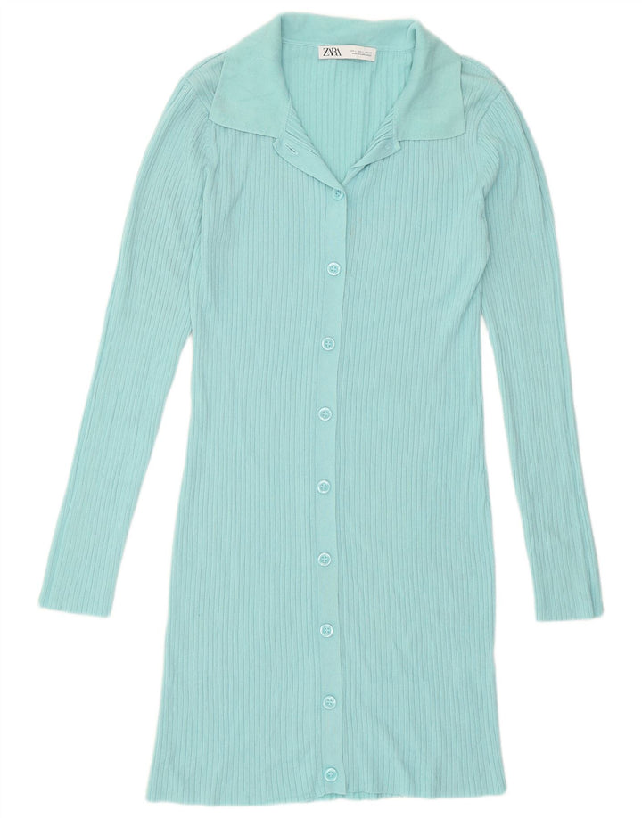 Zara Womens Longline Cardigan Sweater UK 14 Large Blue Viscose