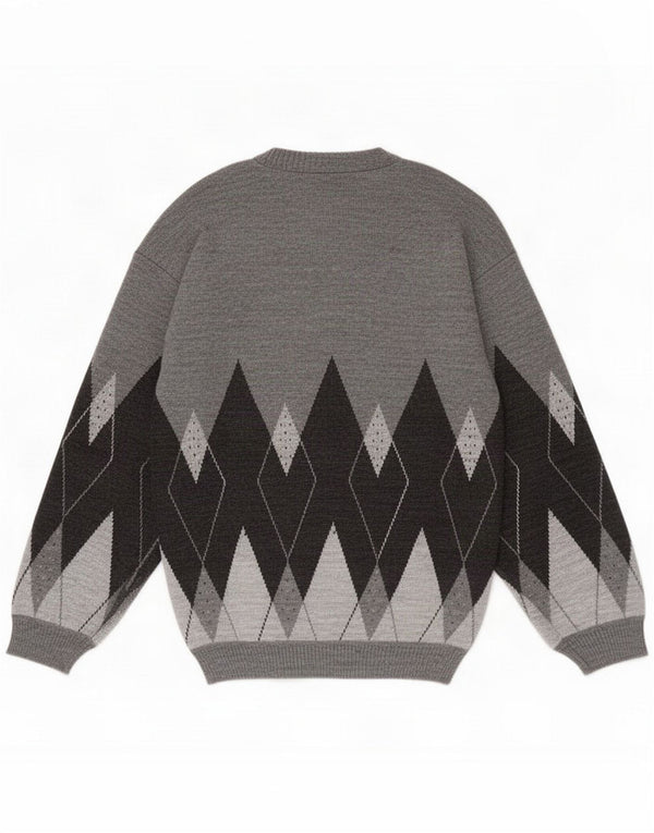 Vintage Herre V-hals sweater Small Grey Argyle/Diamond