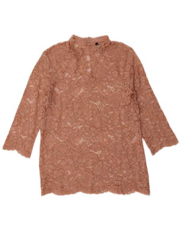 Benetton Dame 3/4 ærmet bluse Top UK 10 Small Beige Floral