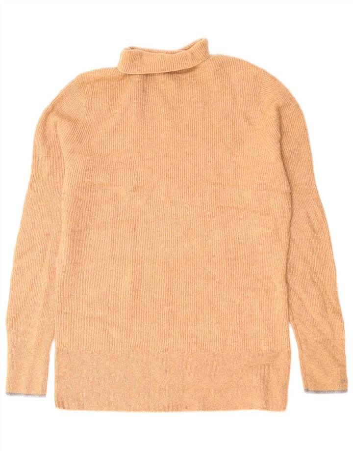 Calvin Klein Dame Roll Neck Jumper Sweater UK 14 Stor Beige Uld