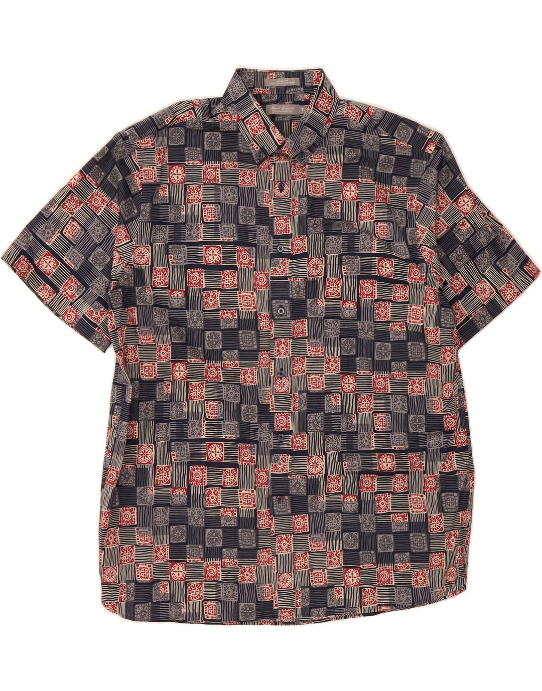 DANIEL CREMIEUX Mens Abstract Pattern Short Sleeve Shirt XL Navy Blue Vintage Daniel Cremieux and Second-Hand Daniel Cremieux from Messina Hembry 