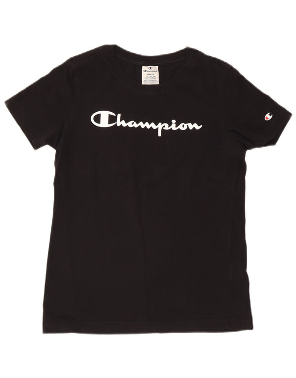 Champion Dame Grafisk T-Shirt Top UK 10 Lille Sort