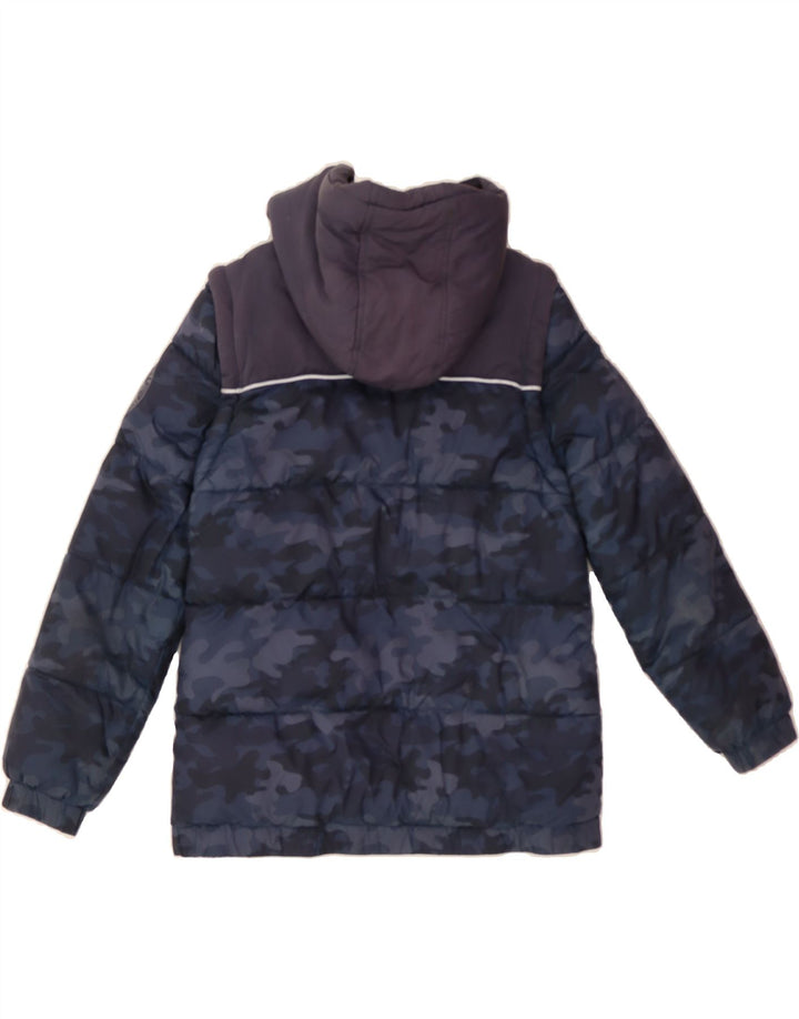 FAT FACE Boys Sherpa Padded Jacket 9-10 Years Navy Blue Camouflage Vintage Fat Face and Second-Hand Fat Face from Messina Hembry 