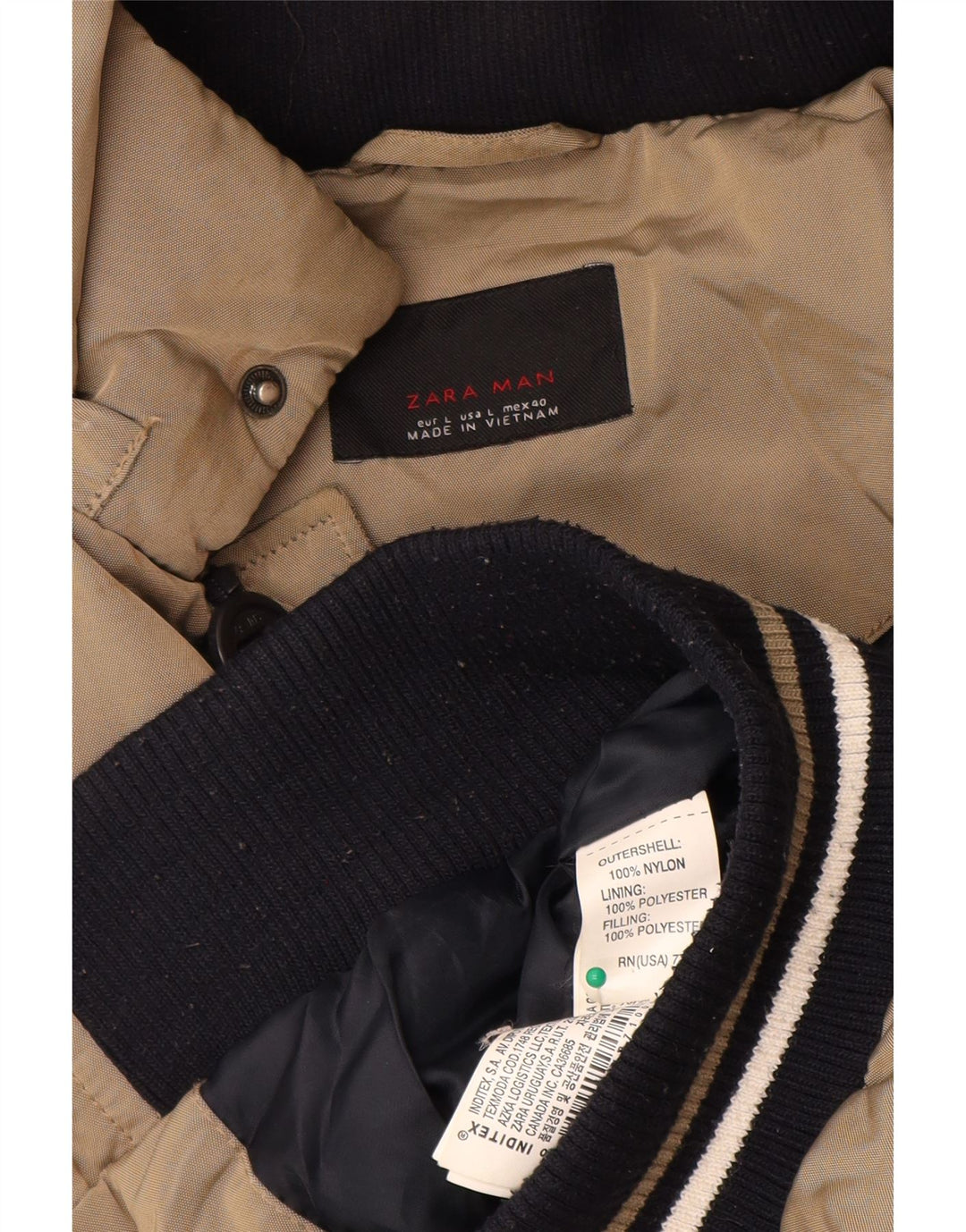 Zara Herre hættepolstret jakke UK 40 Stor Beige Nylon