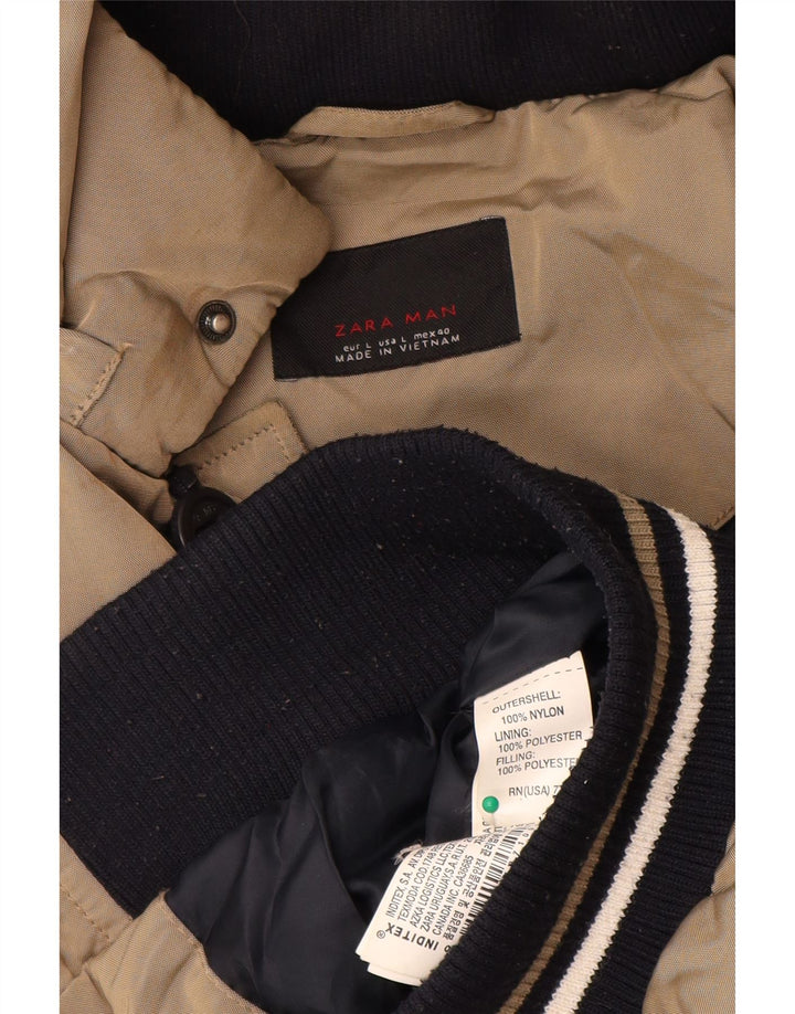 Zara Herre hættepolstret jakke UK 40 Stor Beige Nylon