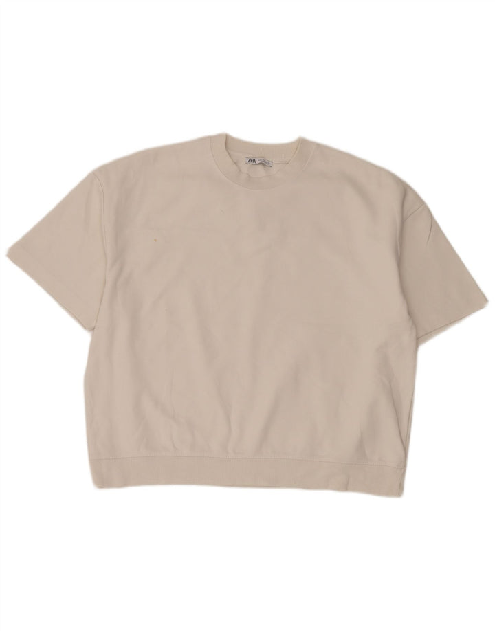 Zara Herre Oversized T-Shirt Top Medium Hvid Bomuld