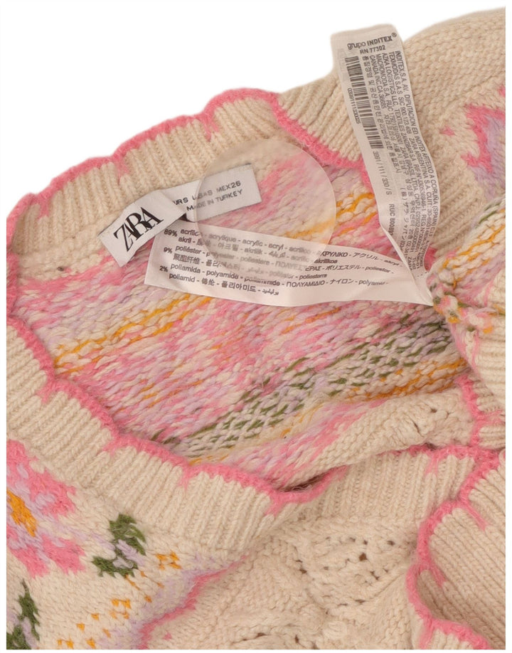 ZARA Womens Loose Fit Crop Cardigan Sweater UK 10 Small Pink Floral