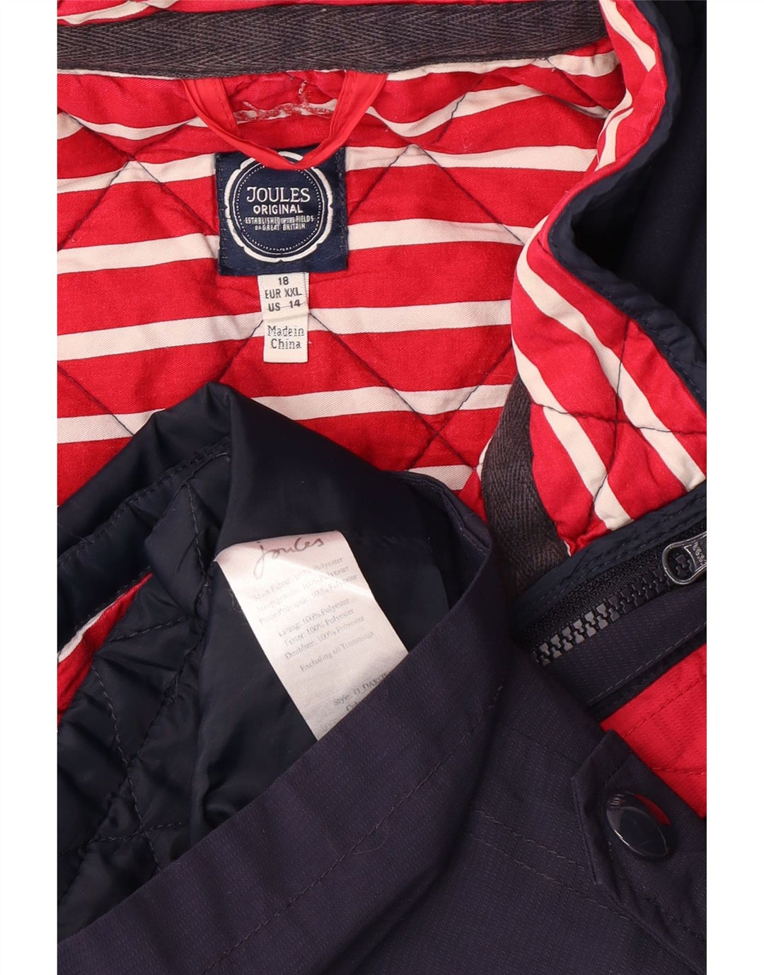JOULES Dame Hættevindjakke UK 18 XL Marineblå Stribet