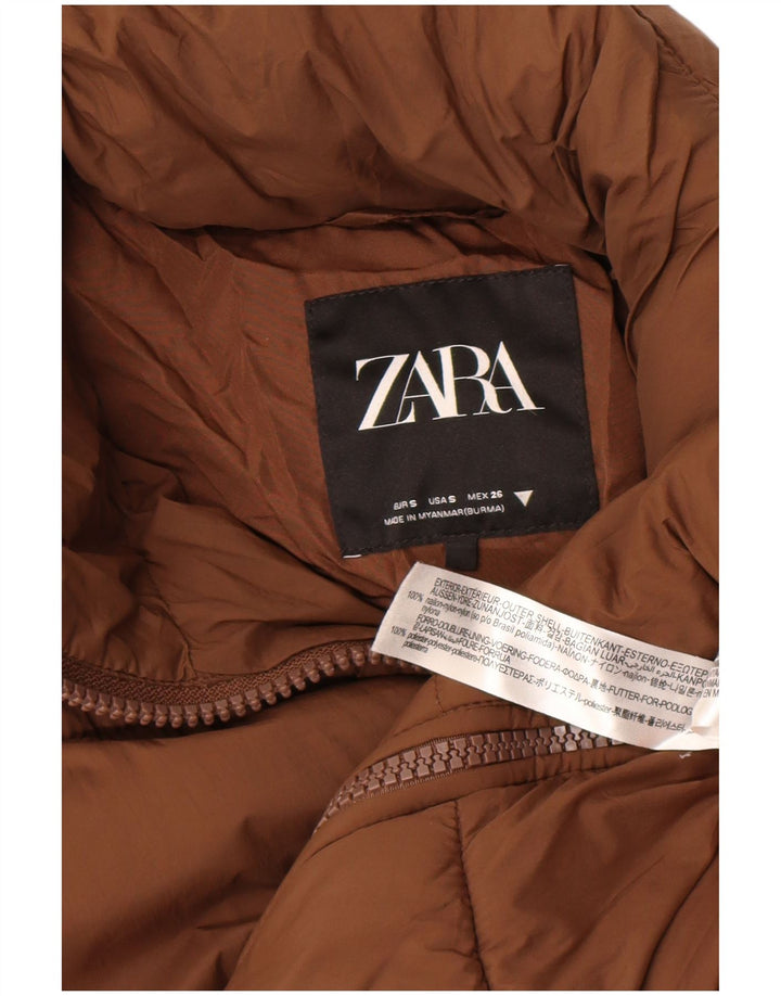Zara Dame Oversized Polstret Frakke UK 10 Lille Brun Nylon