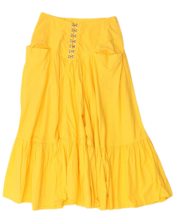 Benetton Dame High Waist Tiered Skirt IT 40 Small W26 Yellow Bomuld