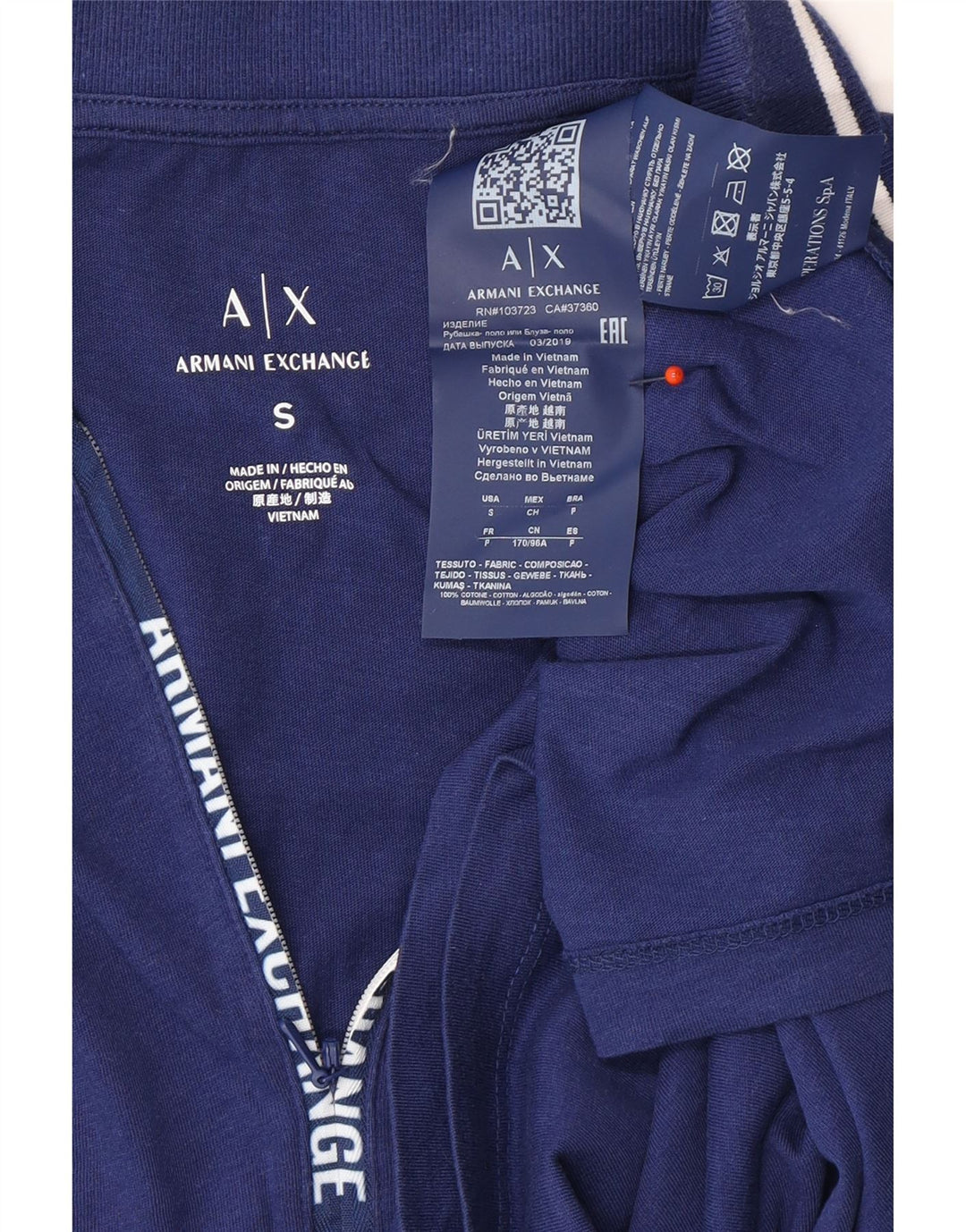ARMANI EXCHANGE Mens Graphic Polo Shirt Small Navy Blue Cotton