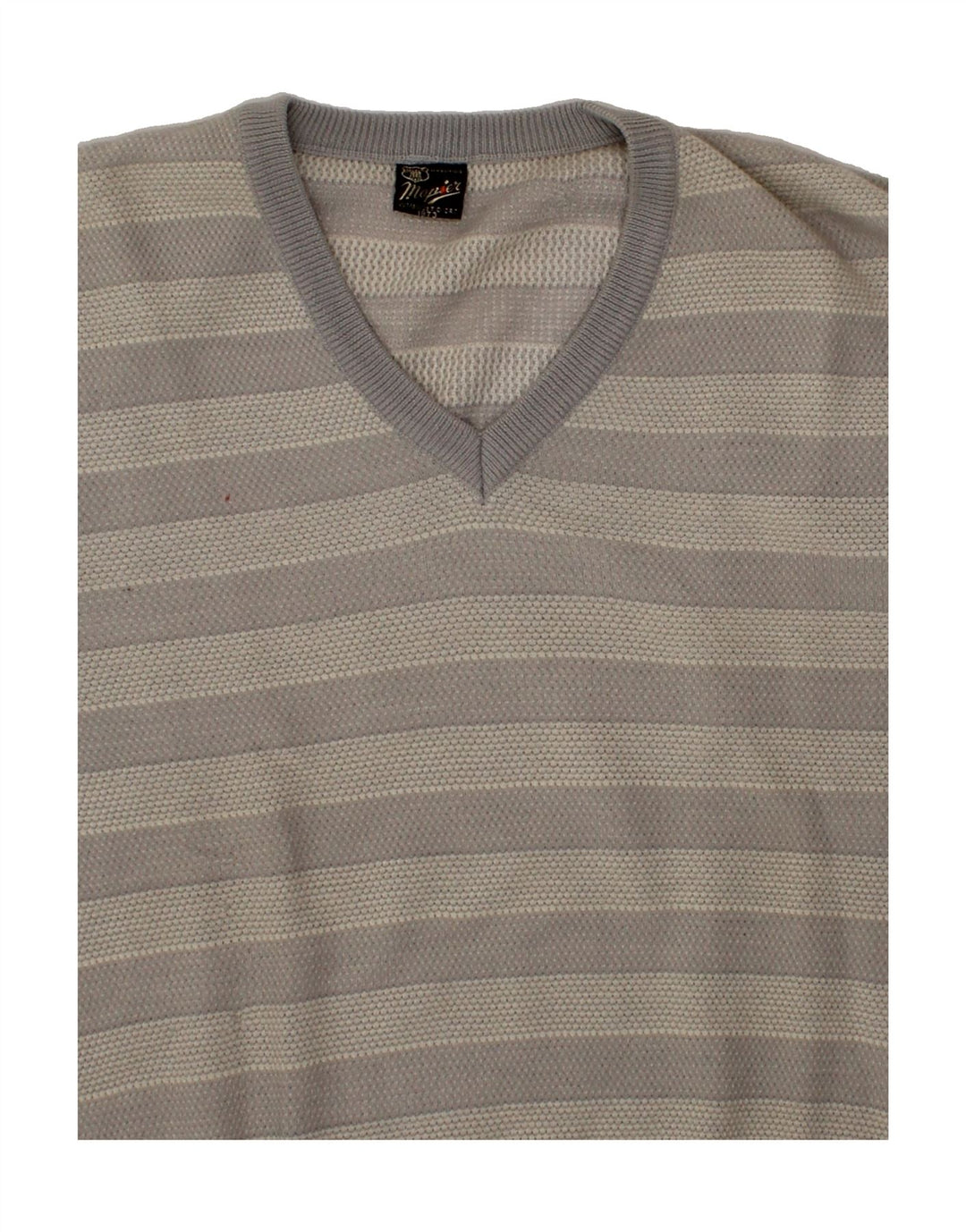 MAPIER Mens V-Neck Jumper Sweater XL Grey Striped Vintage Mapier and Second-Hand Mapier from Messina Hembry 