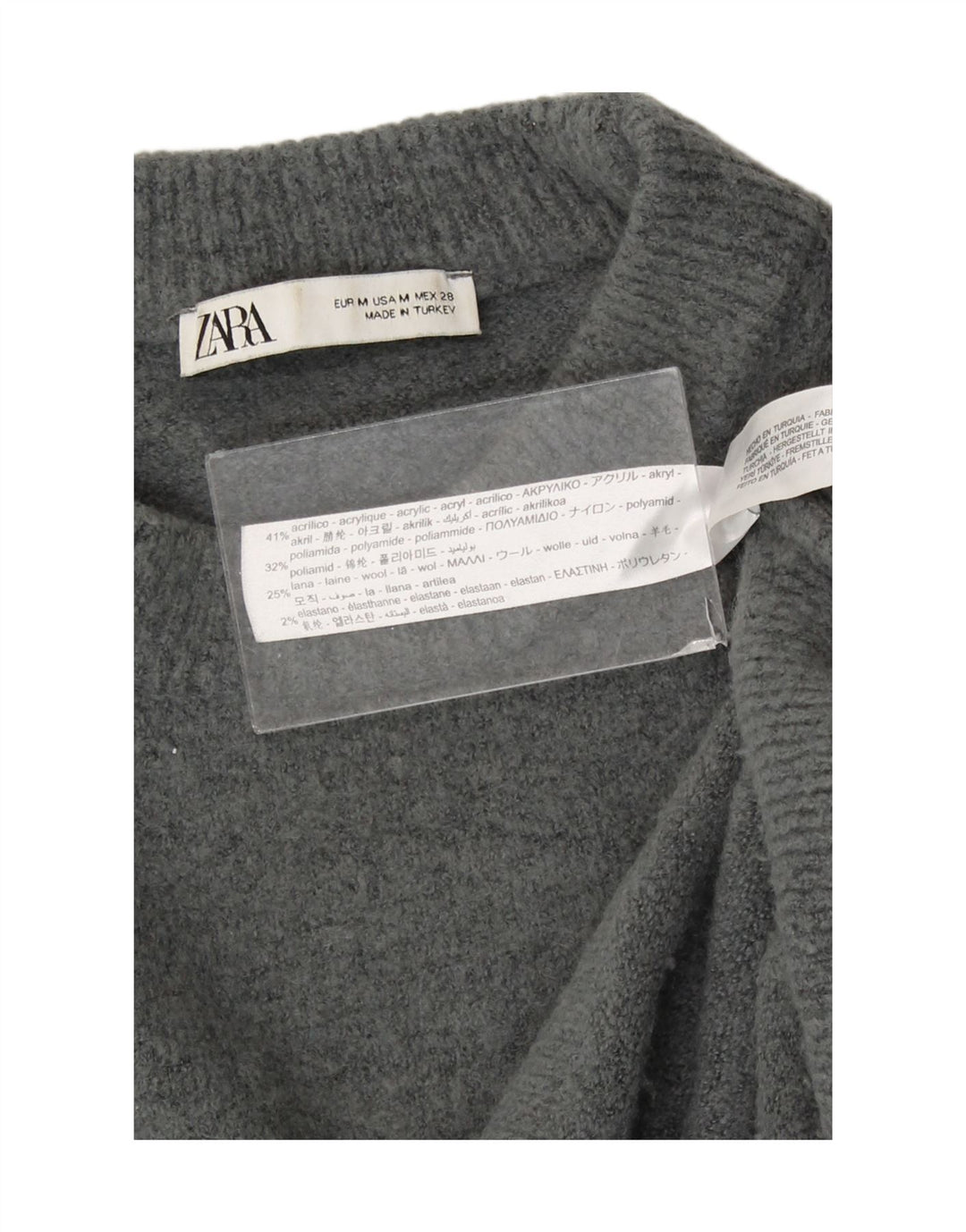 Zara Dame Oversized Crew Neck Jumper Sweater UK 14 Medium Grå Akryl