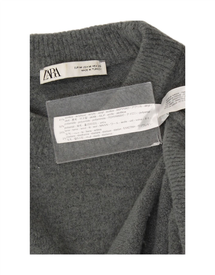 Zara Dame Oversized Crew Neck Jumper Sweater UK 14 Medium Grå Akryl