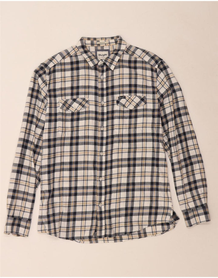 WRANGLER Herre Regular Fit Flanellskjorte XL Hvid ternet bomuld