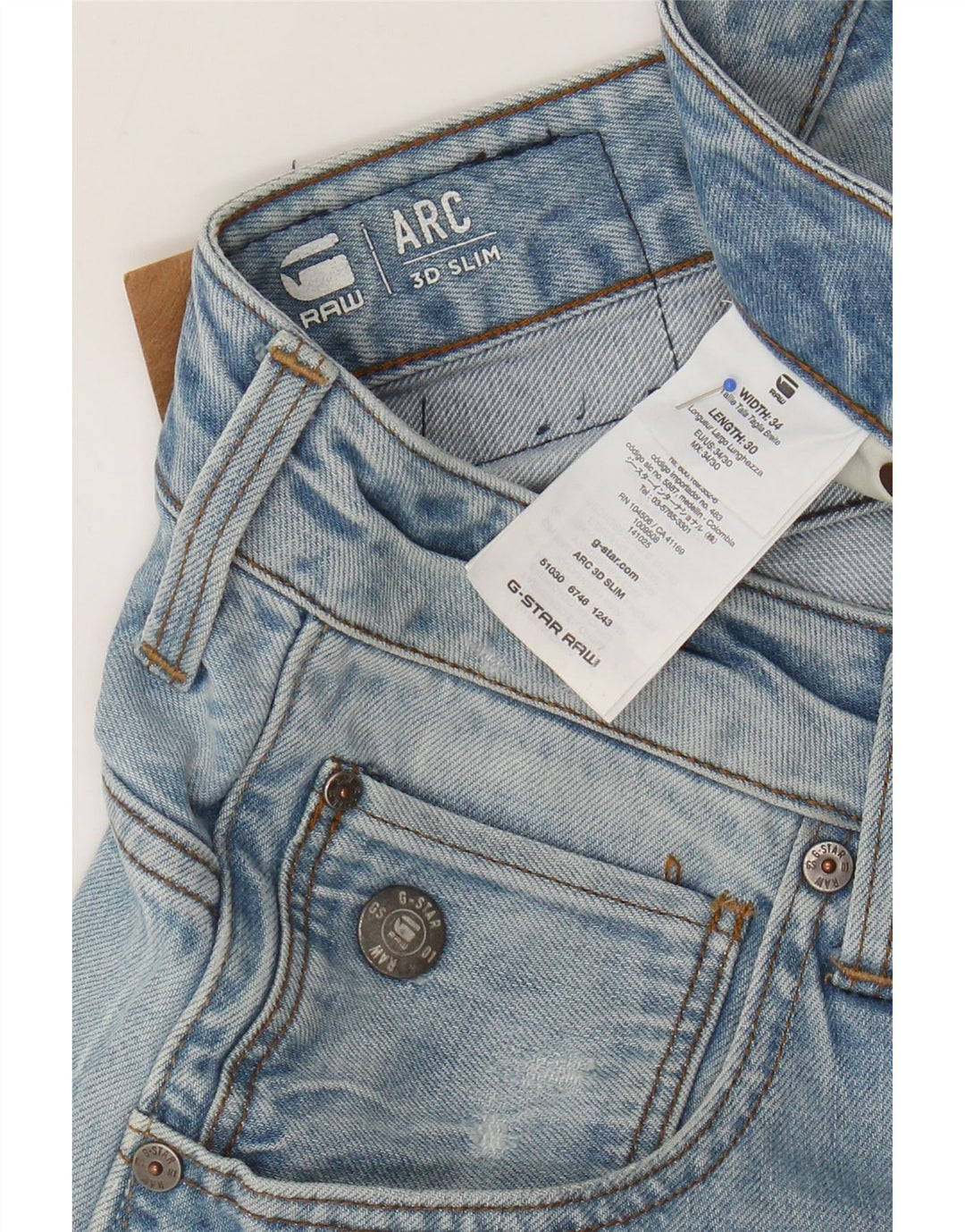 G-STAR Herre 3D Arc Distressed Banana Slim Jeans W34 L30 Blue Cotton