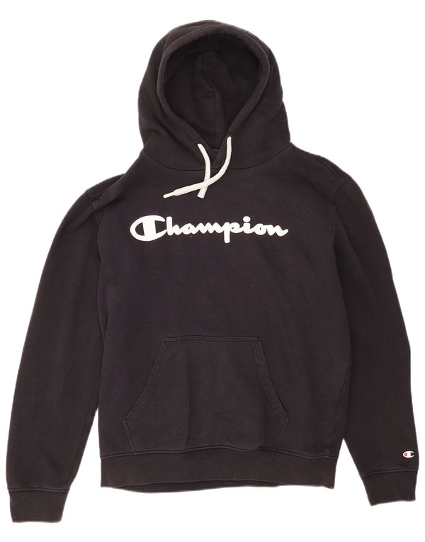 Champion Dame Grafisk Oversized Hoodie Jumper UK 16 Large Black Bomuld