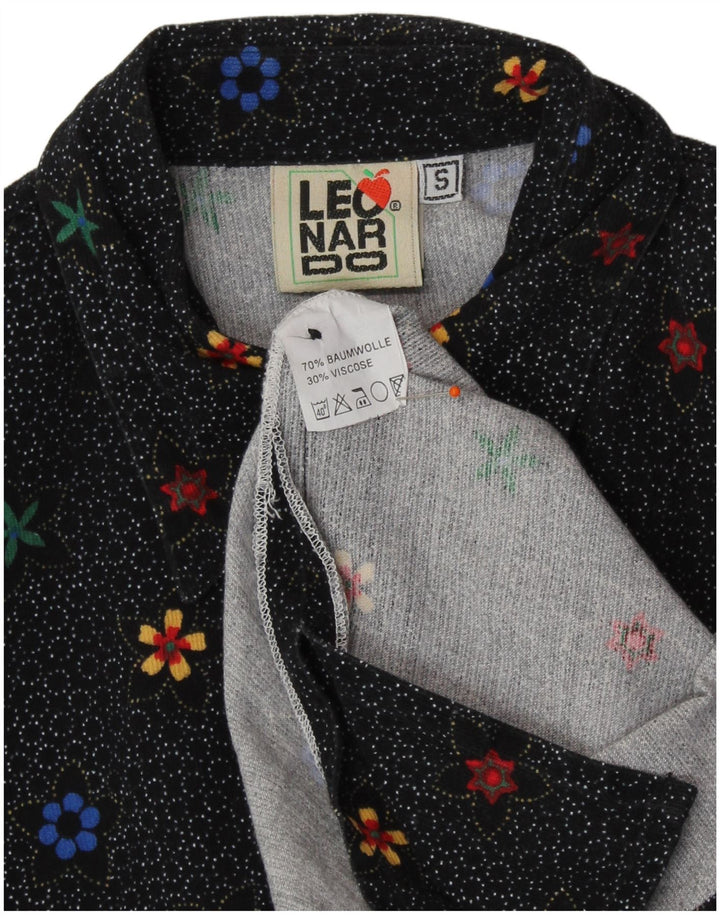 LEONARDO Womens Oversized Short Sleeve Shirt UK 10 Small Black Floral