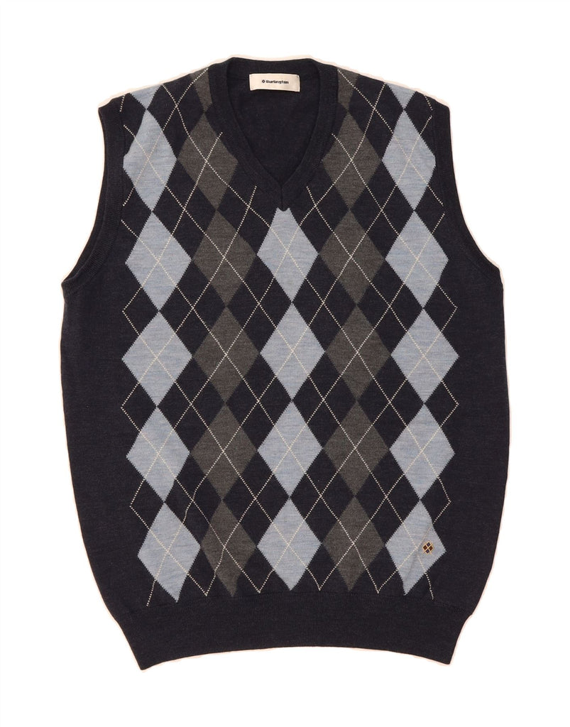BURLINGTON Mens Vest Tank Top IT 56 2XL Navy Blue Argyle/Diamond Wool Vintage Burlington and Second-Hand Burlington from Messina Hembry 