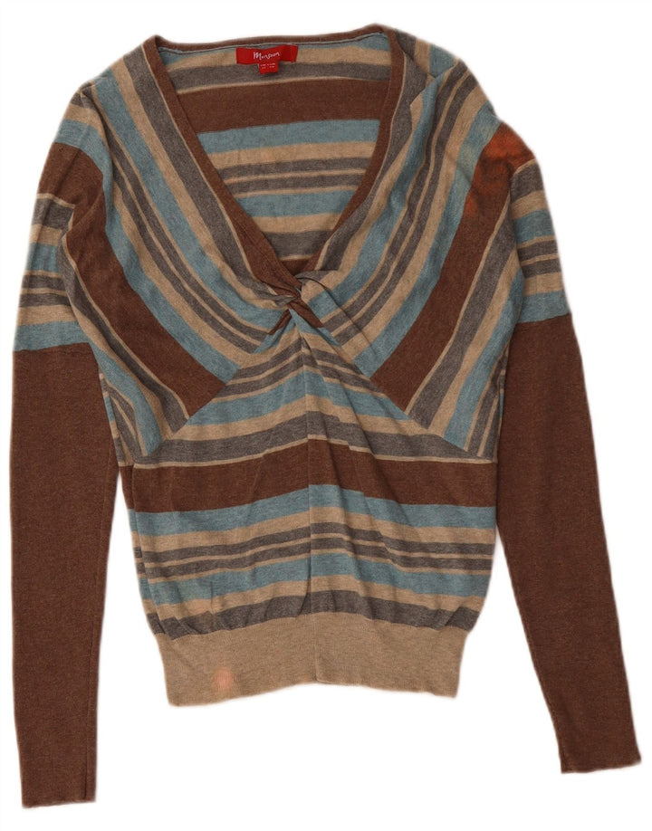 MONSOON Dame V-hals sweater UK 12 Medium Flerfarvet Stribet