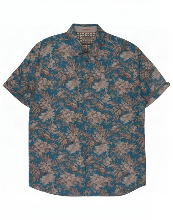 Ted Baker Herre Hawaii kortærmet skjorte str. 6 2XL Blue Floral Cotton