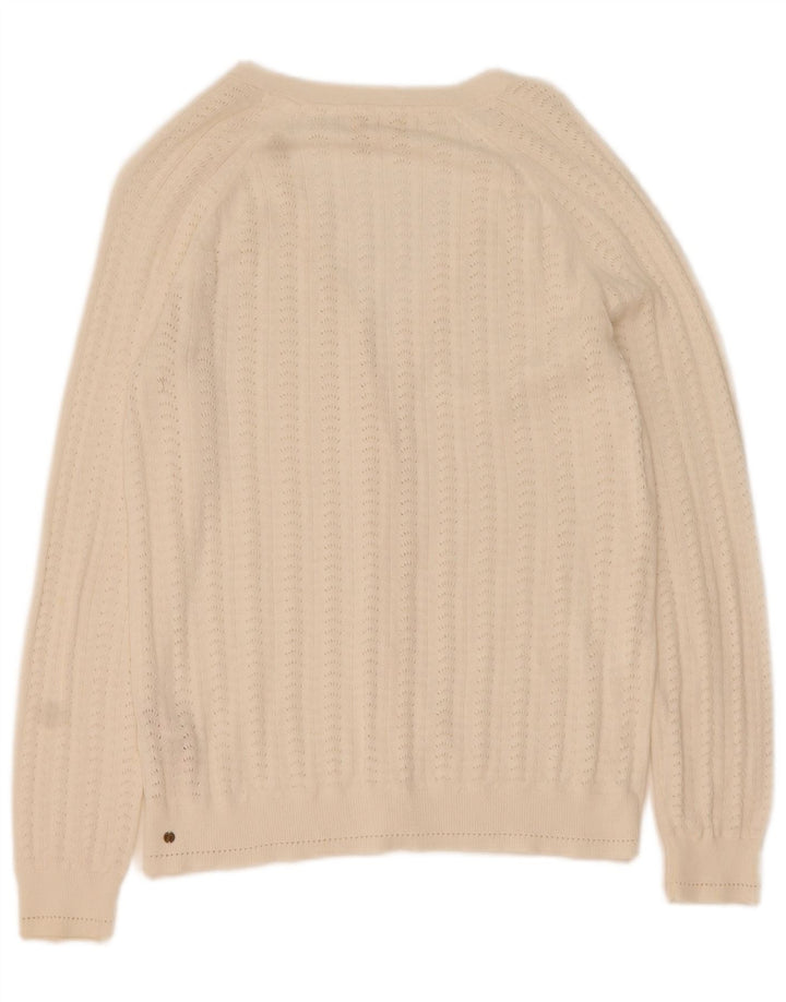 Fat Face Dame Cardigan Sweater UK 14 Stor Hvid Bomuld